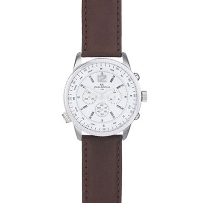 Men's brown leather compass watch